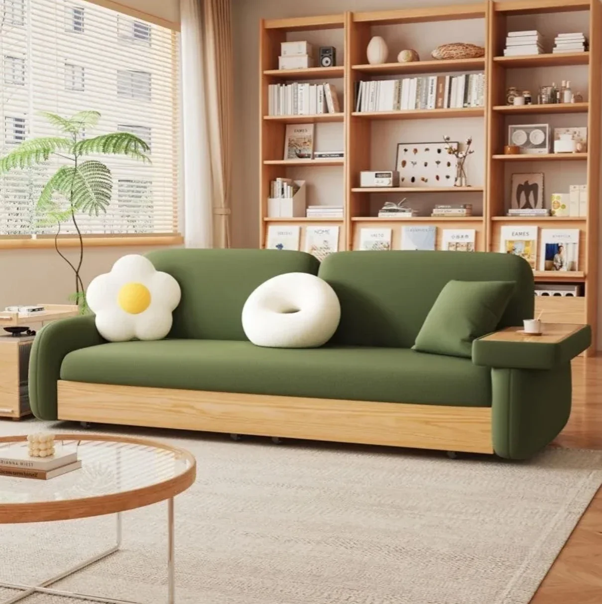 

л # Современный многофункциональный диван-кровать из овчины из массива дерева, маленькая спальня, кремовый диван-кровать в бревенчатом стиле