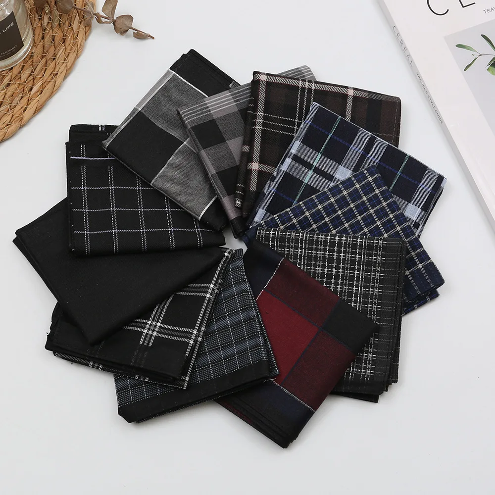11Pcs Men's Cotton-dyed Handkerchief Classic Gentleman Plaid Handkerchief Vintage Nostalgic Soft and Comfortable Set 43cm