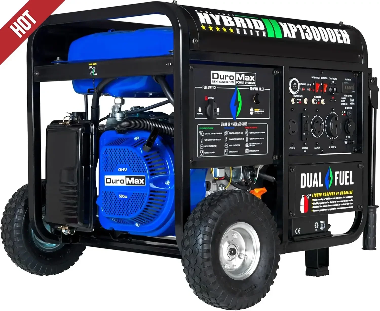 

13000EH 13,000-Watt Dual Fuel Portable Generator, Electric Start, Whole Home Backup Power, Transfer Switch, RV&Emergency Ready