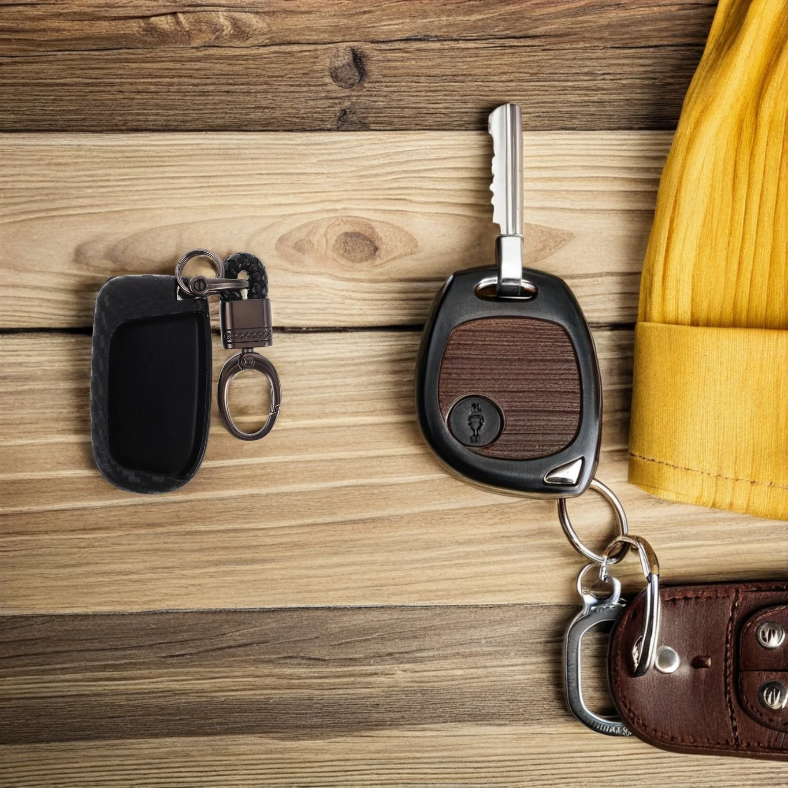 

Carbon Fiber Silicone Car Cover Protector Shell Case for Key Fob Automotive Rear Shockproof Durable Fit Keychain Accessory
