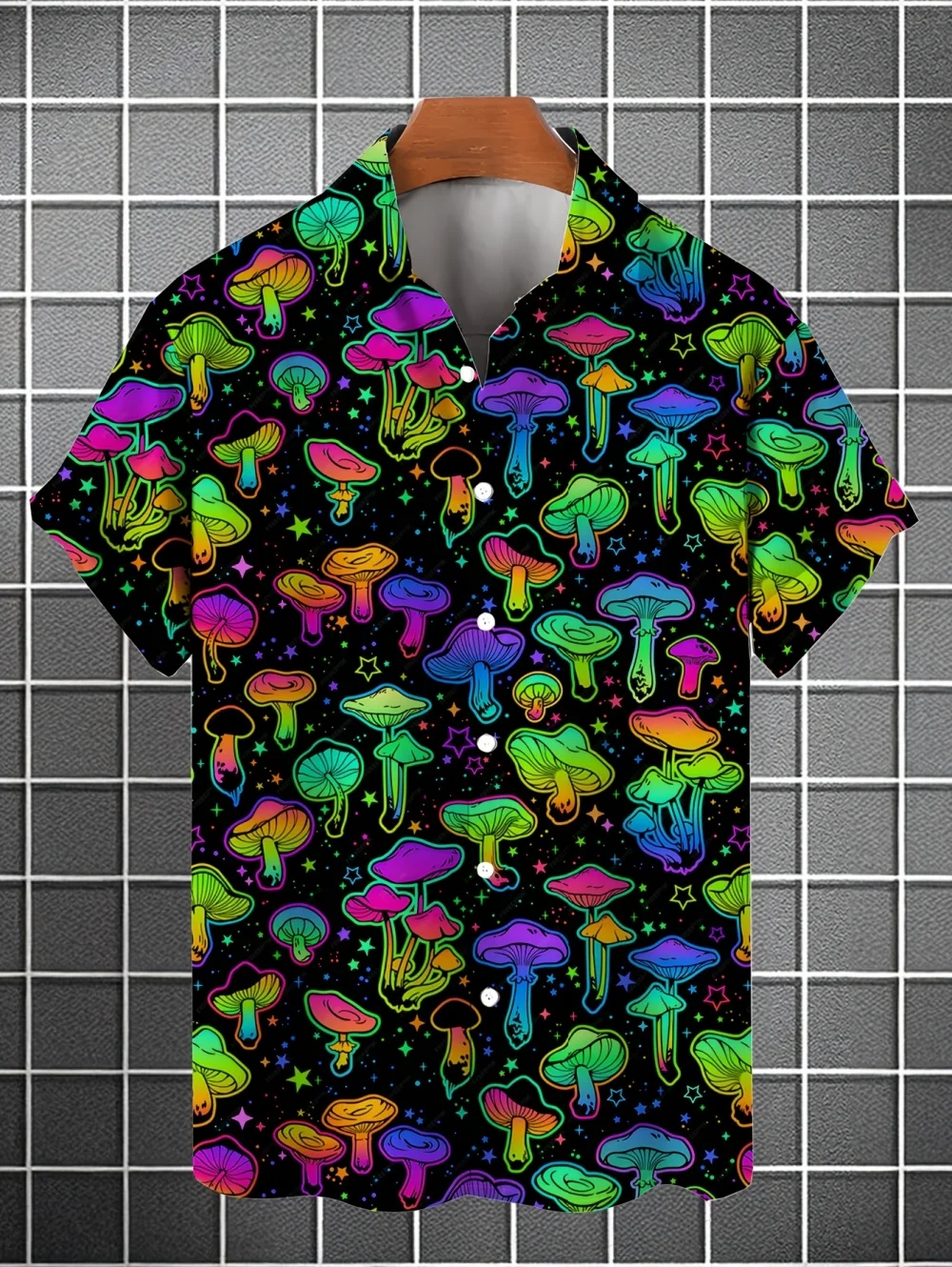 Fashion Colorful Mushroom 3D Print Men's Shirt Summer Harajuku Personality Beach Shirts Lapel Short Sleeve Street Hip Hop Shirt