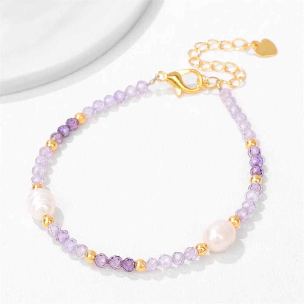 3mm Smoky Quartzs Beads Heart Chain Bracelet Natural Pearl Zircon Crystal Faceted Bead Bracelets For Women Men Exquisite Jewelry