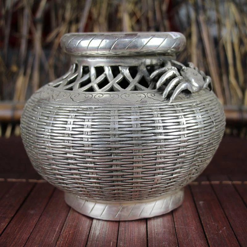 Antique Miscellaneous Copperware, White Copper, Study Room Home Decor, Exquisite Handicrafts, Crab Basket, Jar