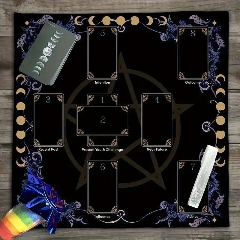 VIKAMA Five Star Moon Phase Eight Card Position Tarot Tablecloth Altar Cloth for Divination Spiritual Meditation Room Decor