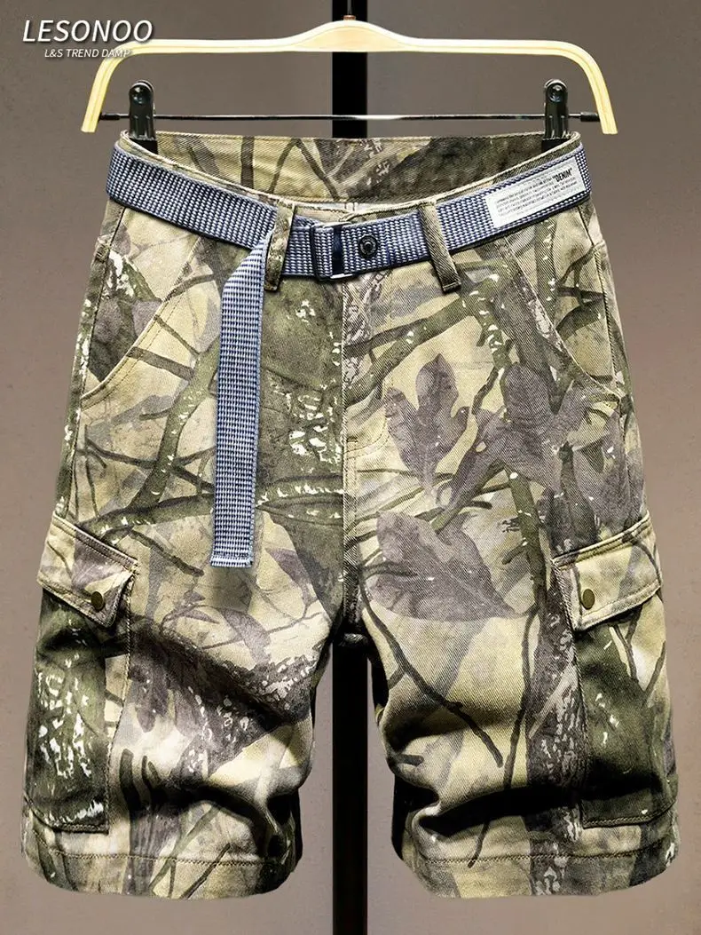 Tooling Camouflage Denim Shorts Men's Summer Trendy Brand Loose Ruffian Handsome Medium Pants Men's Fashion Casual Half Pants