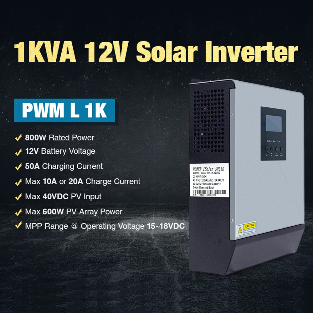 Off Grid Solar Inverter 1KVA/800W With Mains Input / Battery Backup UPS PWM Pure Sine Wave