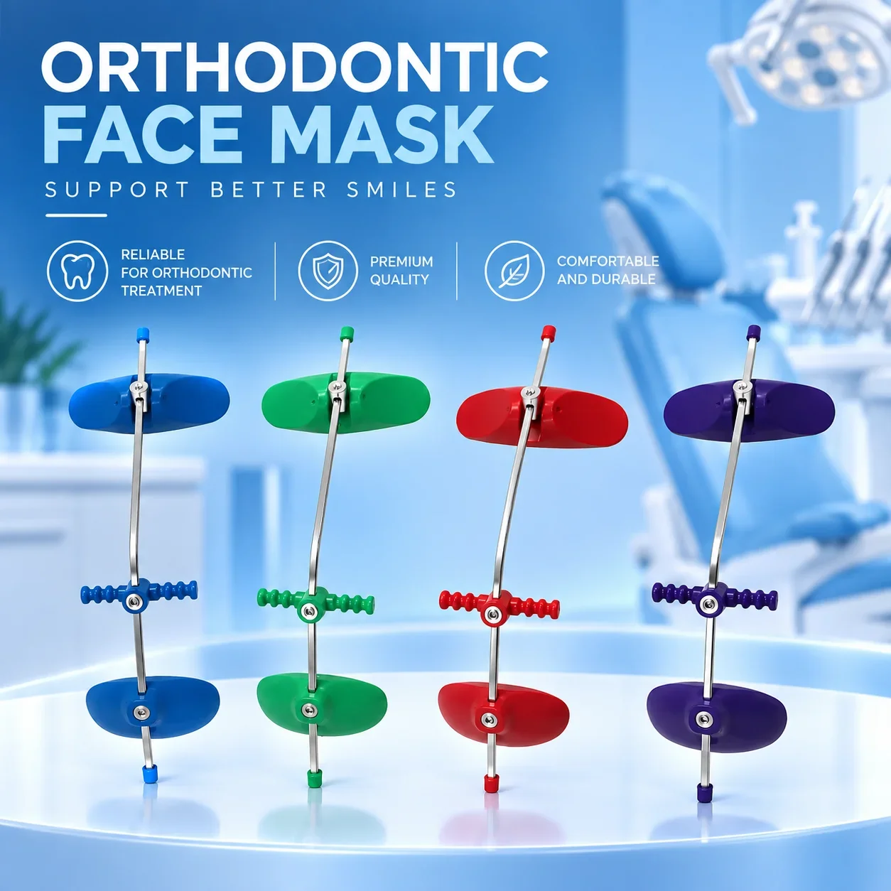Adjustable Orthodontic Face Mask Headgear with Chin Cup & Facebow, Single/Double Lever Dental Ortho Traction Tool for Clinic view 3
