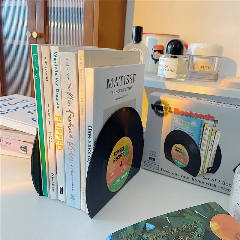 Vinyl CD Bookends Creative Record Bookstand Desktop Decoration Rubbie Vintage Partition Bookcase Office Accessories