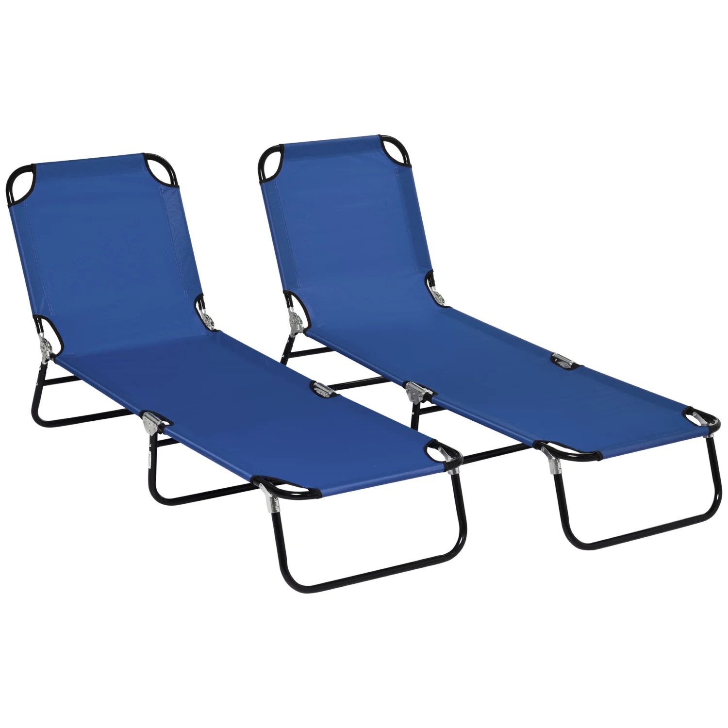 Outsunny 2 Piece Folding Chaise Lounge Pool Chairs, Outdoor Sun Tanning Chairs with 5-Level Reclining Back, Steel Frame for Beac