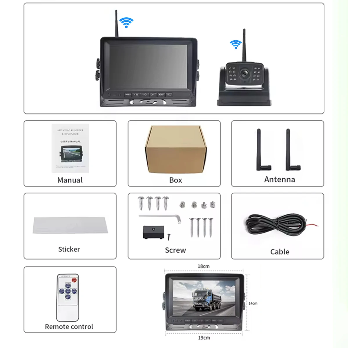 YWX Magnetic Solar Wireless Backup Camera HD1080P DVR 7" IPS Monitor Reverse Camera System for RV Camper Trailer Semi Truck