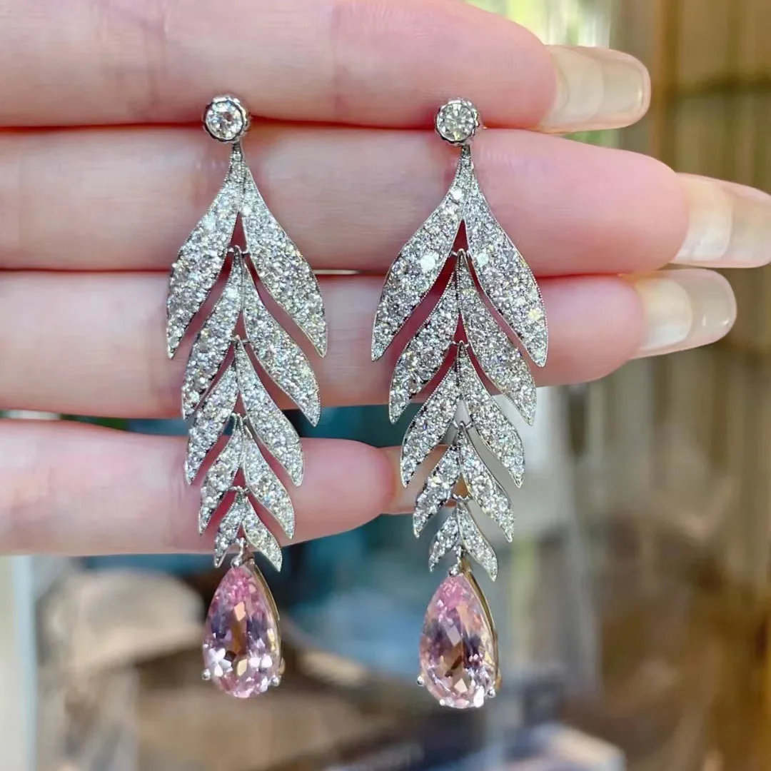 New Arrival Luxury Pink Leaf Ear of Wheat Sterling Silver Drop Earrings for Women with 925 Stamp Party Jewelry