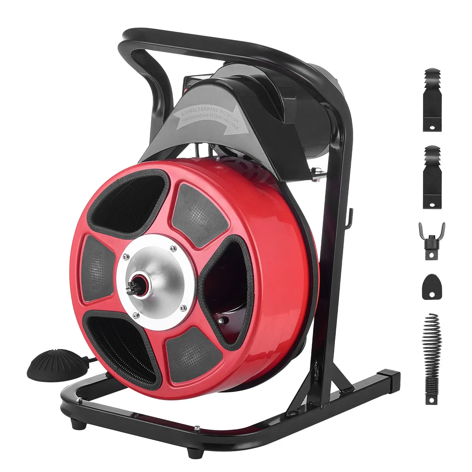 Drain Cleaner Machine 50 FT X 1/2 Inch, Manual Feed Sewer Snake Auger with 4 Cutters & Air-Activated Foot Switch for 2