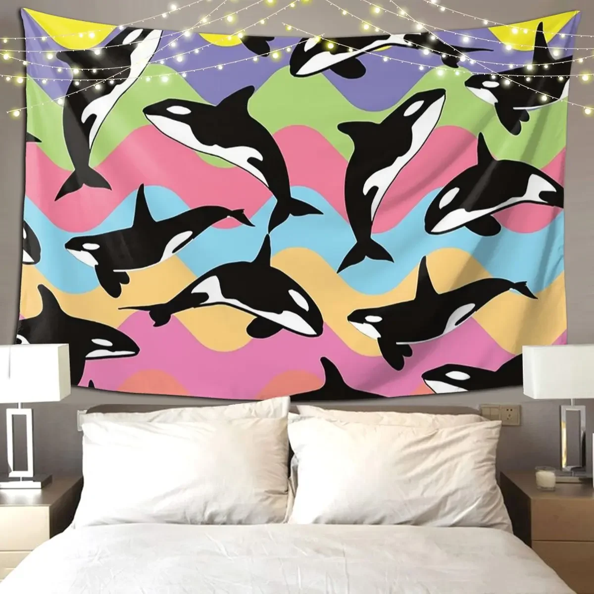 Orca Killer Whale Tapestry Art Wall Hanging Aesthetic Home Decoration Tapestries for Living Room Bedroom Dorm Room