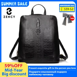 Zency Women's Crocodile Leather Backpack 100% Genuine Natural Travel Work School Bag with Notebook Compartment Laptop Carry-on