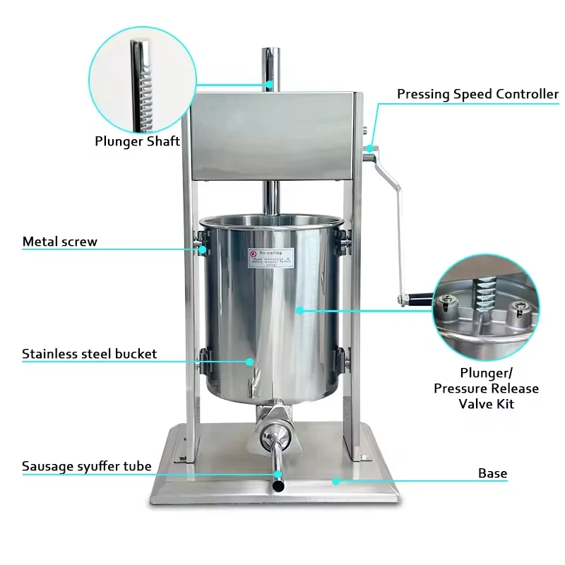 Manual 10L Stainless Steel Sausage Stuffer - Homemade Vacuum Enema Maker, Hand-Operated Filling Machine
