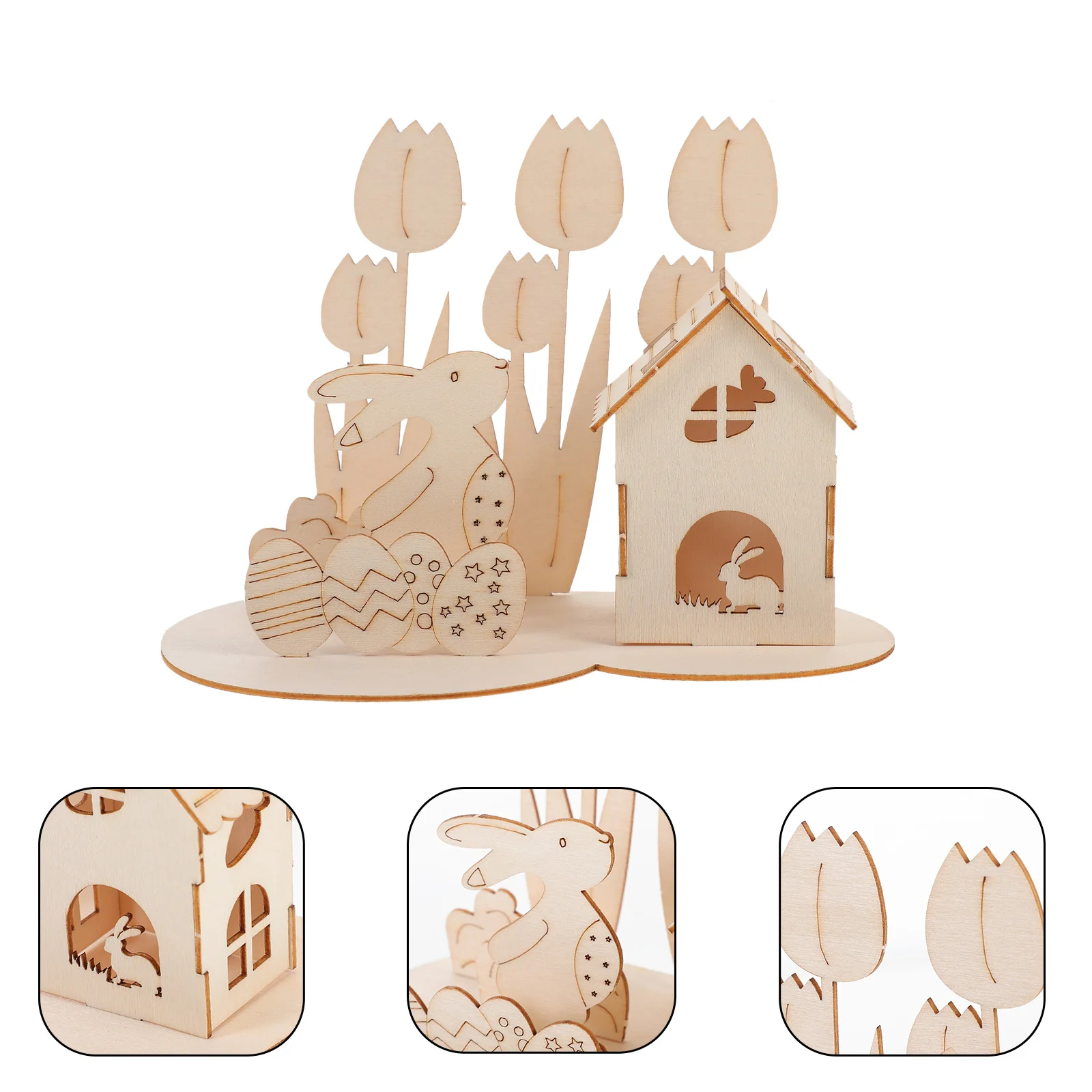 1Set Rabbit Egg 3D Wooden Puzzle DIY Kids Learning Activity Easter Gift for Children Toddlers Ages 1-3 4-8 3D Wood Puzzle Toy