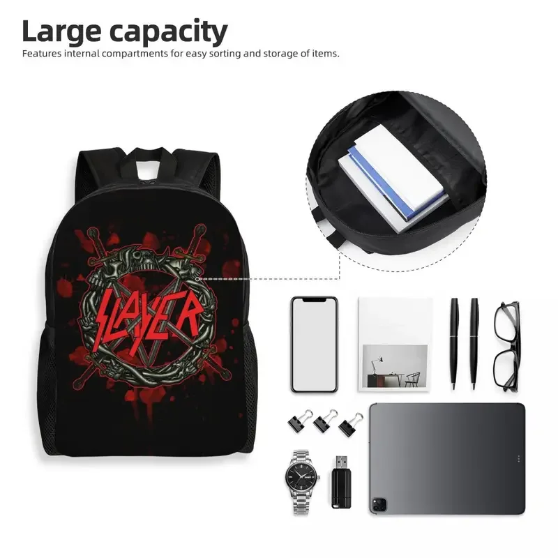 Mochila de viaje personalizada con logotipo de Heavy Metal Rock Slayers para hombres y mujeres, bolsa de libros para computadora escolar, bolsas de día para estudiantes universitarios