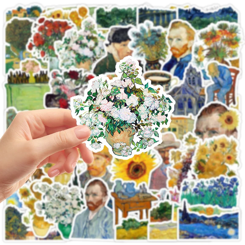 50Pcs Van Gogh Art Painting Stickers Vintage Aesthetic Graffiti Decals Waterproof DIY Decor for Phone Laptop Notebook Guitar