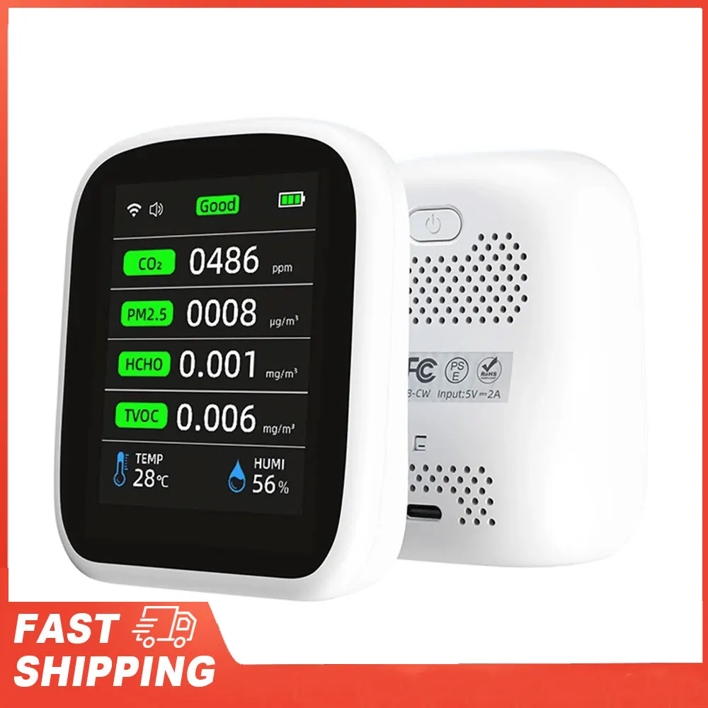 

Portable LCD Air Quality Meter 3 in 1/8 in1 WiFi PM1.0 PM2.5 PM10 CO2 TVOC HCHO Temperature and Humidity Tester with Voice Alarm