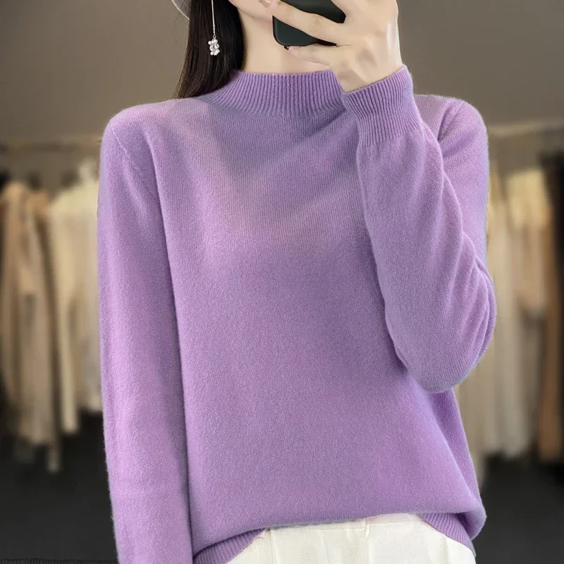 

Pullover Shirt Half High Neck Sweater Loose Women's Long Sleeve Top Autumn And Winter Clothing Cashmere Sweater Women 100%Winter