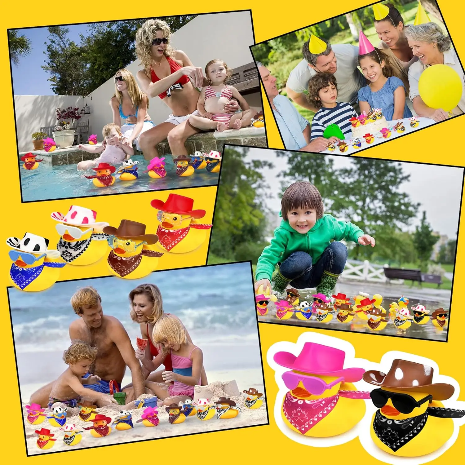 12 PCS Cowboy Duck with Hat and Sunglasses Mini Duckies Toys for Birthday Swimming Party Gift Favor