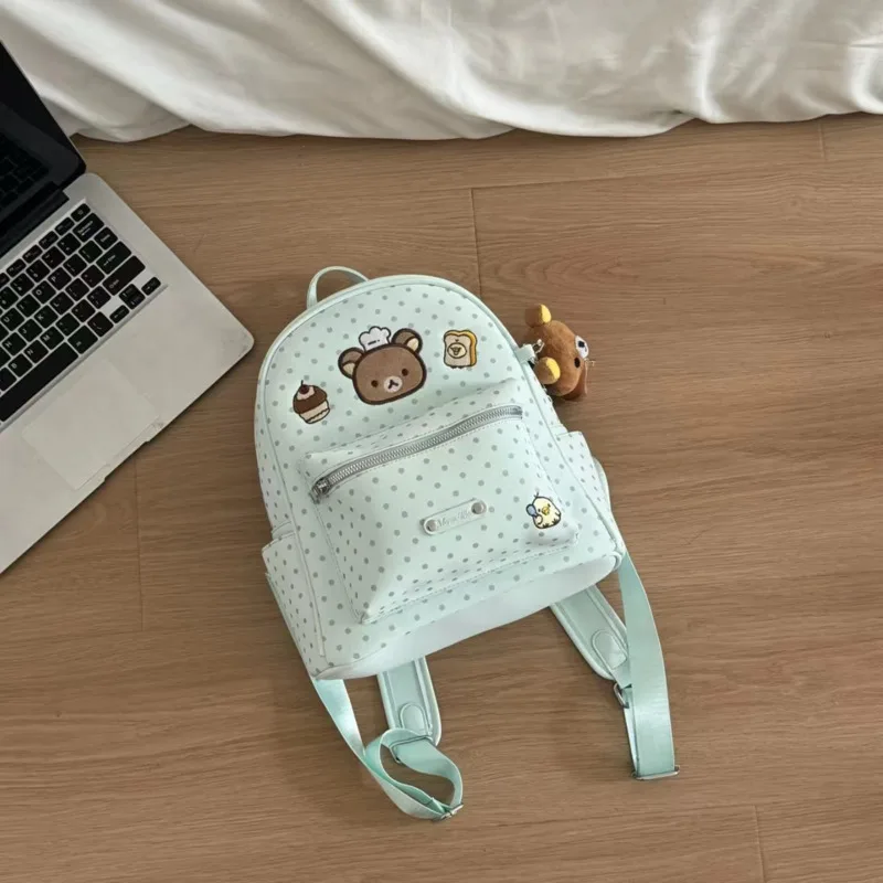Polka Dot Rilakkuma Backpack Ins Style Cute Large Capacity School Bag Casual Travel Commute Shoulder Bag for Girls Students