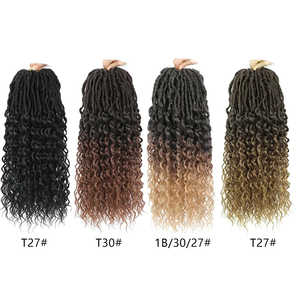 Rambut Crochet Deep Faux Locs untuk Wanita Kulit Hitam 7 Paket Rambut Crochet Goddess Locs Pra-Loop dengan Ujung Keriting Sintetis Pra-Loop