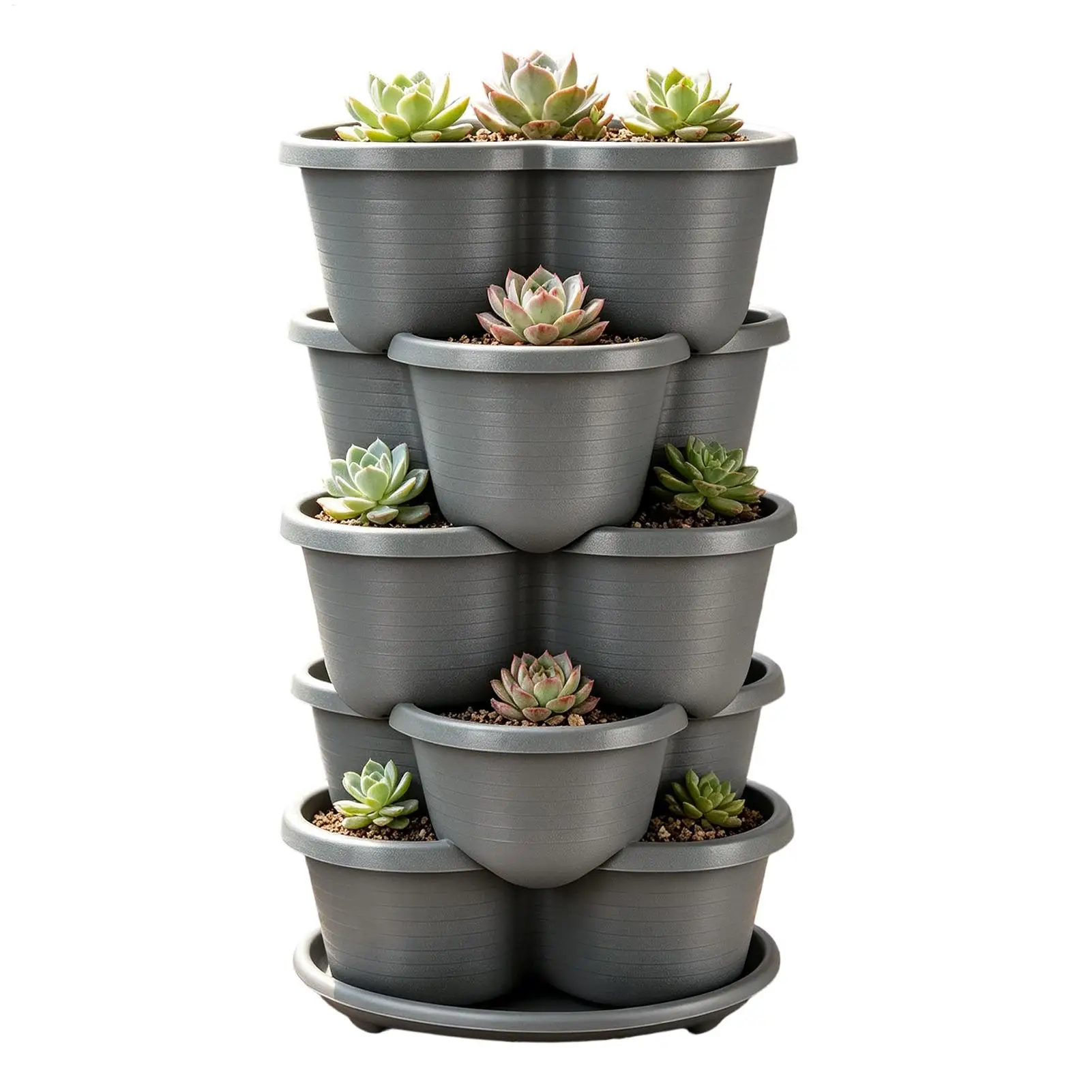 5-tier stackable flower pots, strawberry planting tower, with movable casters and a bottom tray for indoor and outdoor balcony