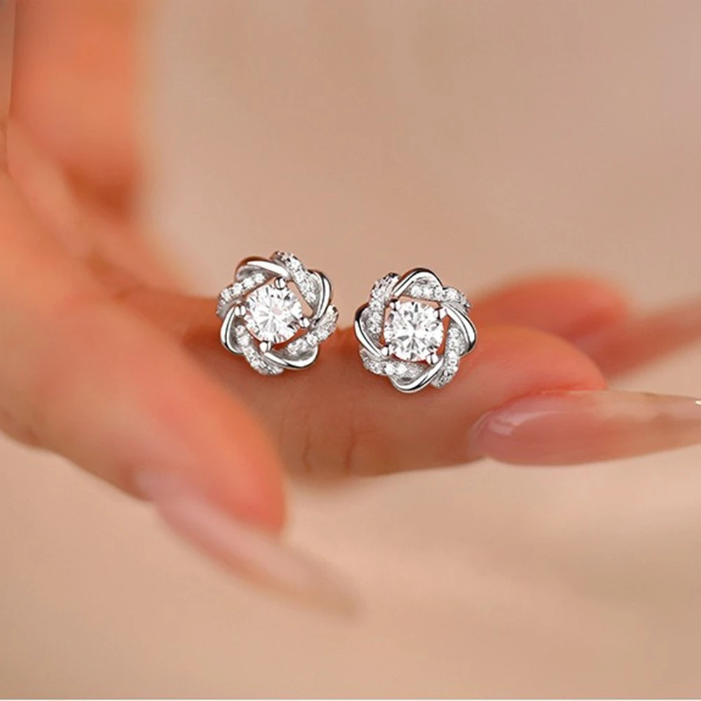 موضة زهرة ملفوفة طاحونة وأقراط مويسانيتي حقيقي 925 فضة أقراط للنساء مجوهرات الخطوبة