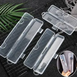 Portable Makeup Brush Organizer Eyebrow Pencil Tableware Chopsticks Transparent With Cover Storage Box Kitchen Accessories