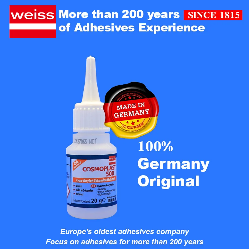 Weiss Adhesive Fast-Setting CA-500.110 Cyanoacrylate Adhesive Original Bonding EPDM Metal Wood Rubber Plastics 20g Instant Glue