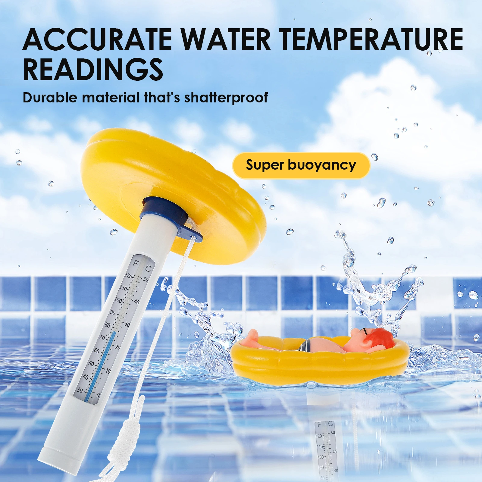 1/2Pcs Floating Pool Thermometer Portable Shatterproof Swimming Pool Thermometer for Indoor Outdoor Swimming Pools Spas Hot Tubs