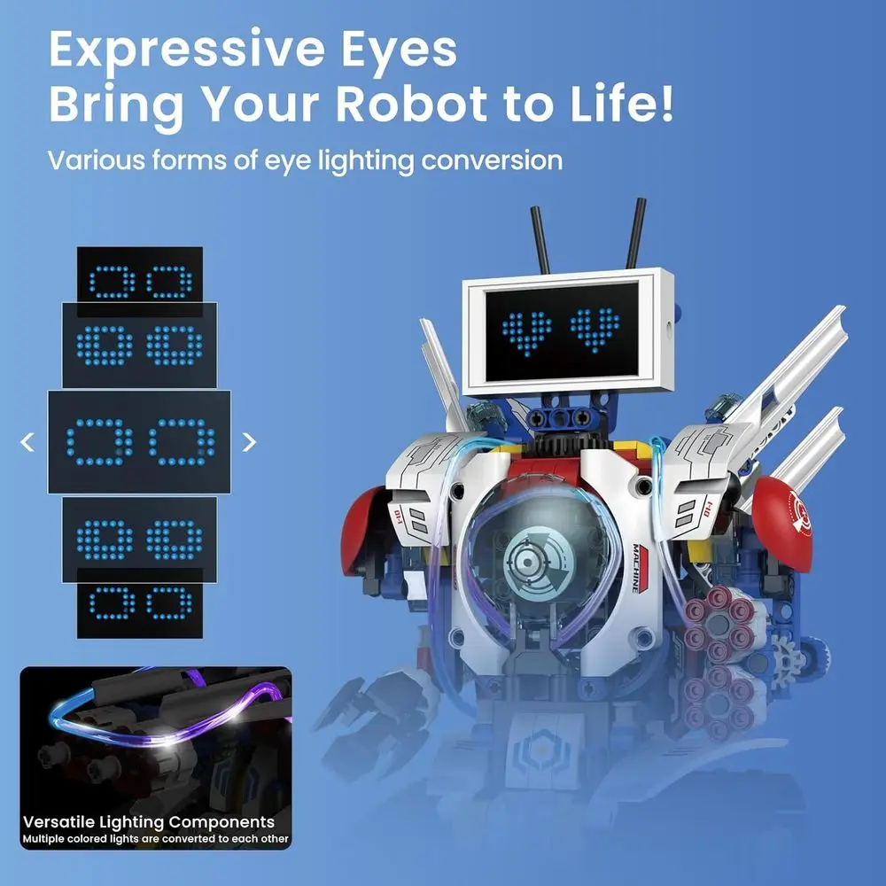 Kit robot STEM pour enfants de 6 à 16 ans : codage à distance et contrôlé par application, jouet de blocs de construction éducatifs rechargeable (603 pièces)