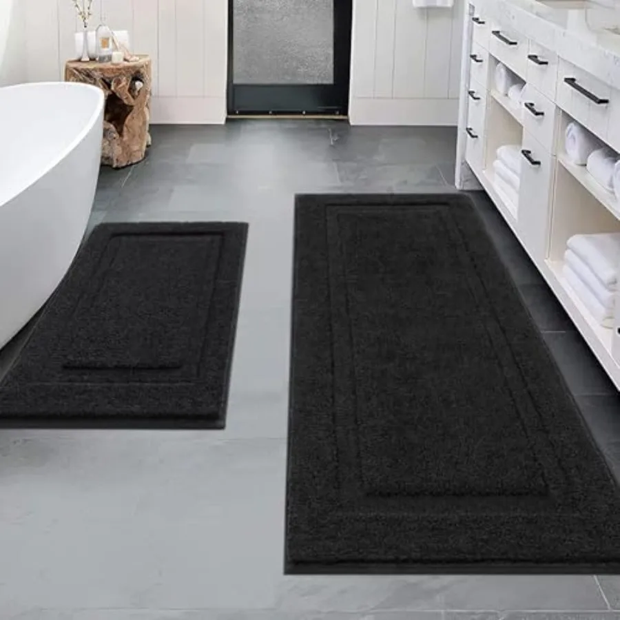 

Super Soft Bathroom Runner Rugs Set of 2 Pieces 47x20 + 32x20 inch Non Slip Washable Bath Mats Fluffy Absorbent Bath Rugs for B