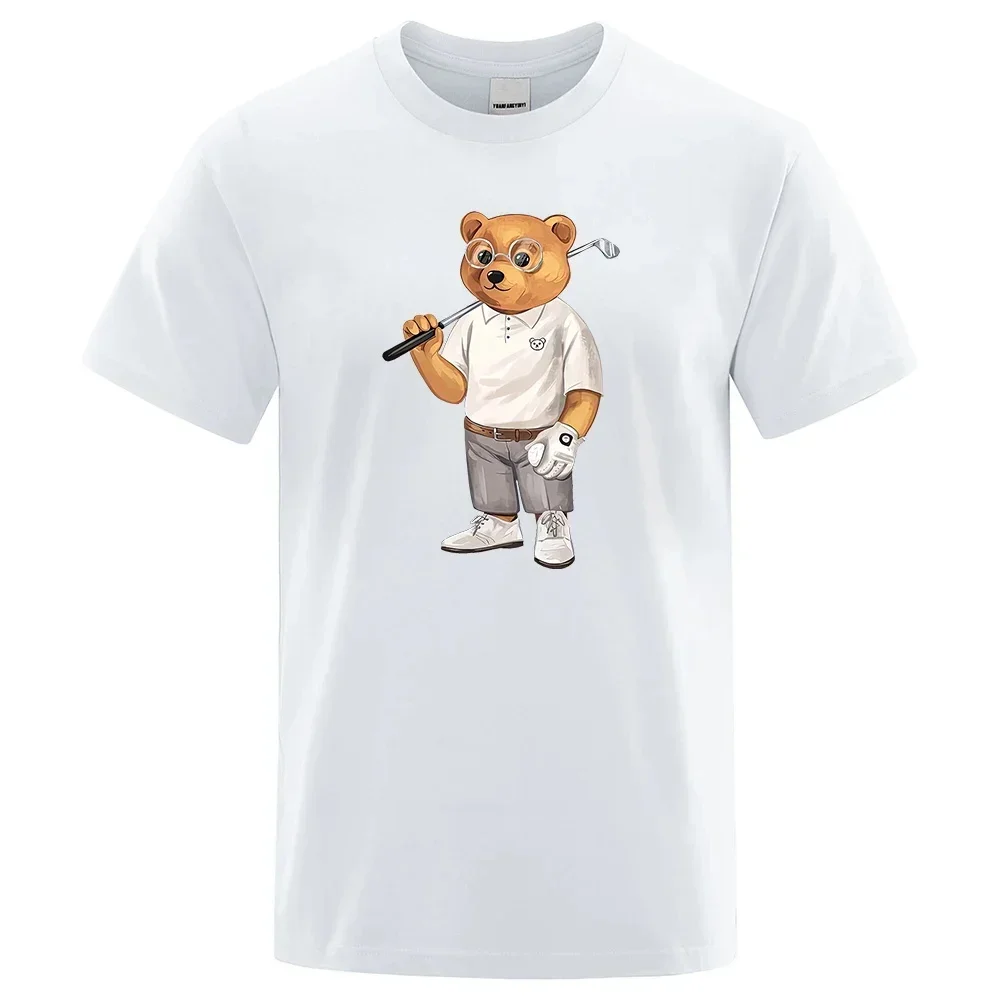 heavyweight Gentleman Teddy Bear Men O-Neck Printed Streetwear Harajuku Graphic Loose Cool  Vintage Daily Casual Unisex Tees