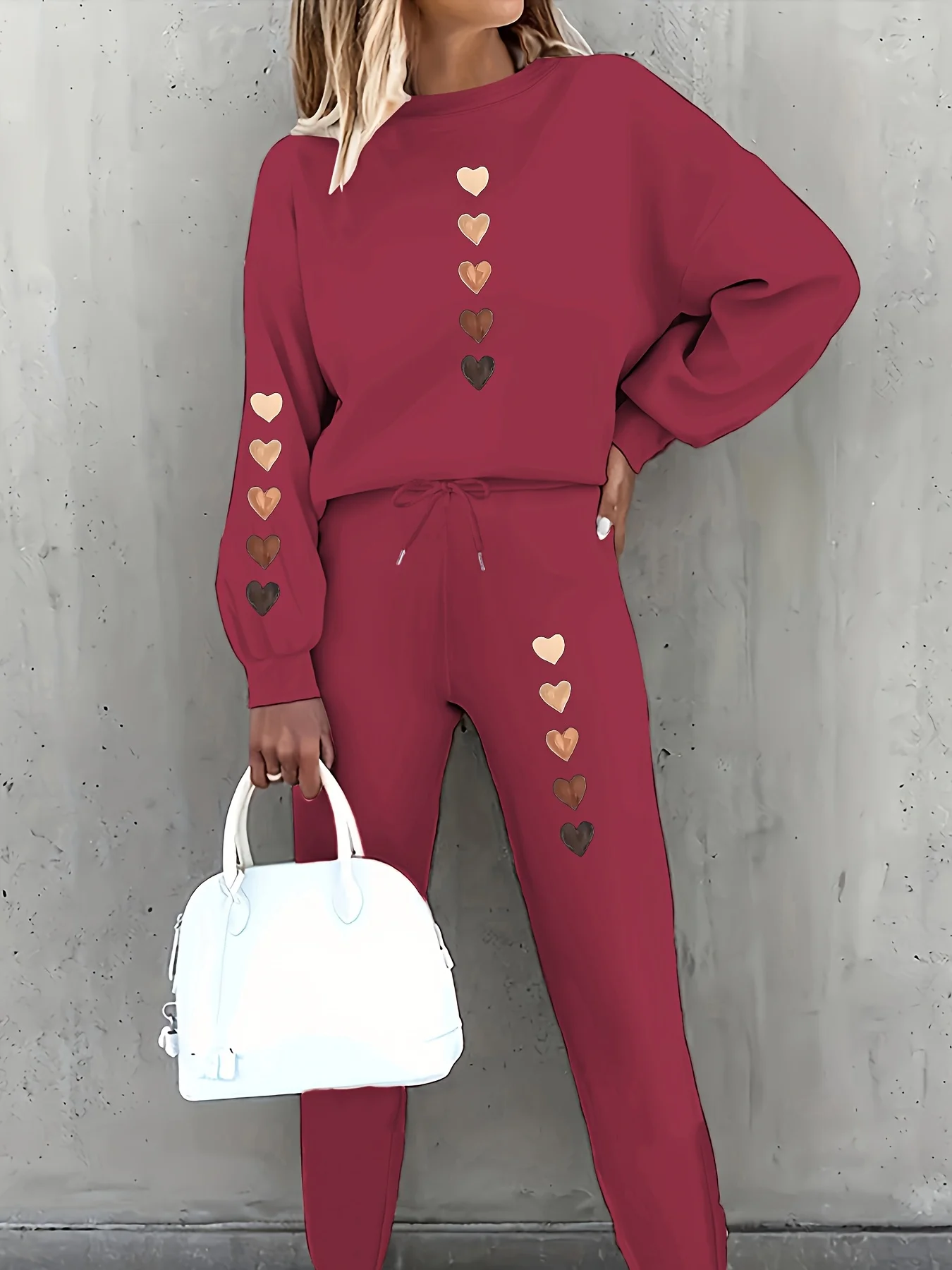 여성용 가을/겨울 후드티+스포츠 바지 세트 힙합 스트리트 캐주얼 립프린트 프린트 패션 플러스 벨벳 따뜻한 의류