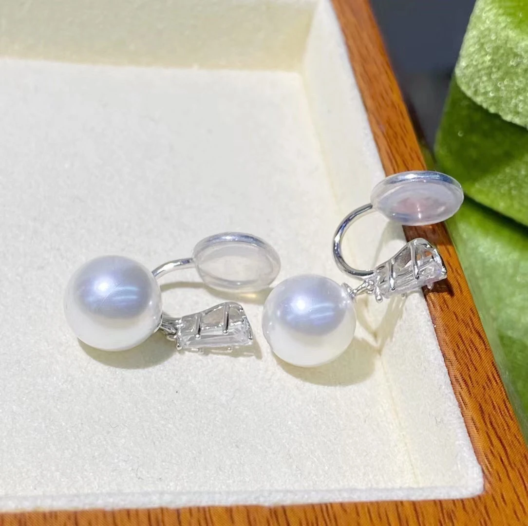 

925 Sterling Silver Earrings Clip Findings Settings Base Mountings Parts Mounts for 8-9mm Coral Pearls Agate Crystal Stones