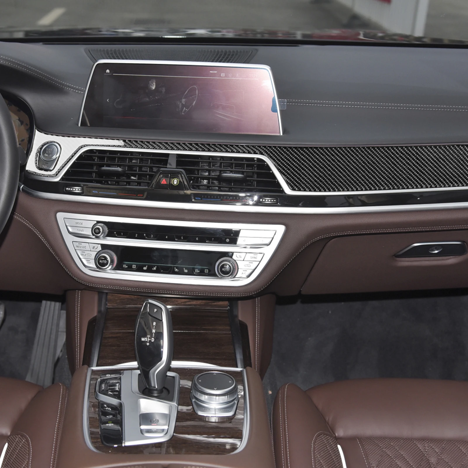 For BMW 7 Series G11 G12 2015-2022 Carbon Fiber Co-pilot Dashboard Panel Trim Cover Car Accessories Interior Decoration Sticker