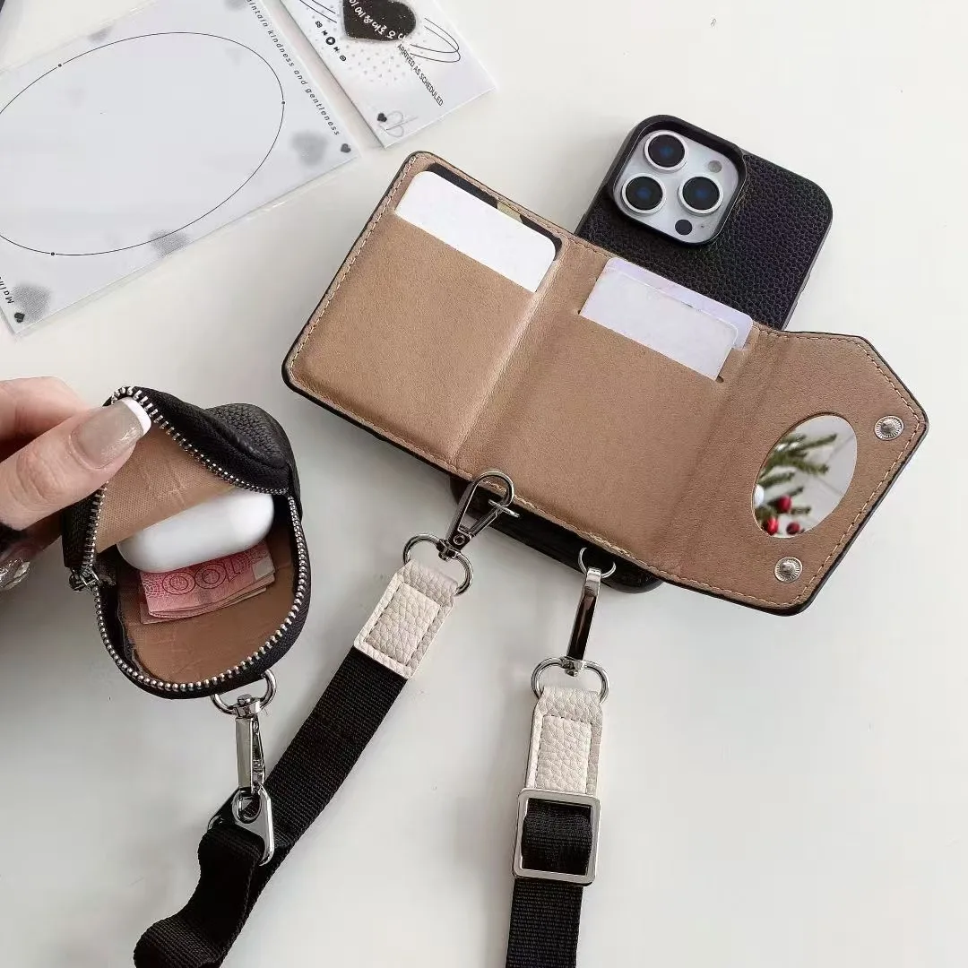 New  Phone Case for iPhone 16pro Beauty Mirror 15plus Card Insertion 14 Headphone Bag 13 12 Slanted Back 12 XR Protective Cover