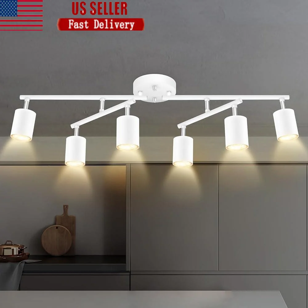 6 Light Track Lighting Fixtures Ceiling Kit Adjustable LED Track Lights Kitchen Bathroom Living Room Industrial Accent Lighting