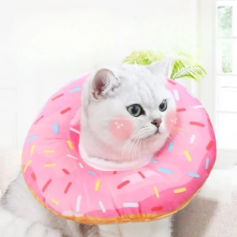 Sweet Donuts Cat Elizabethan Collar Pet Dog Neck Cone Recovery Collar for Anti-Bite Lick Surgery Cat Accessories Pet Collars