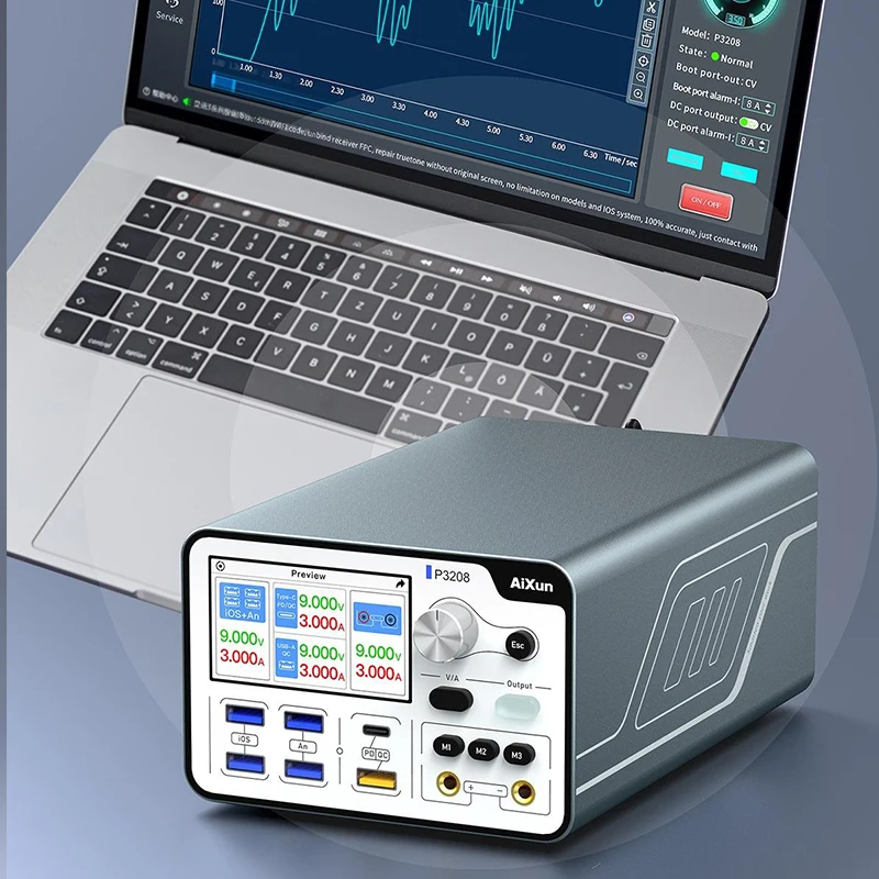 AiXun P3208 32V/8A Smart Regulated Power Supply For iPhone 6-14ProMax One-button Power-on test Motherboard Battery Fast Charging