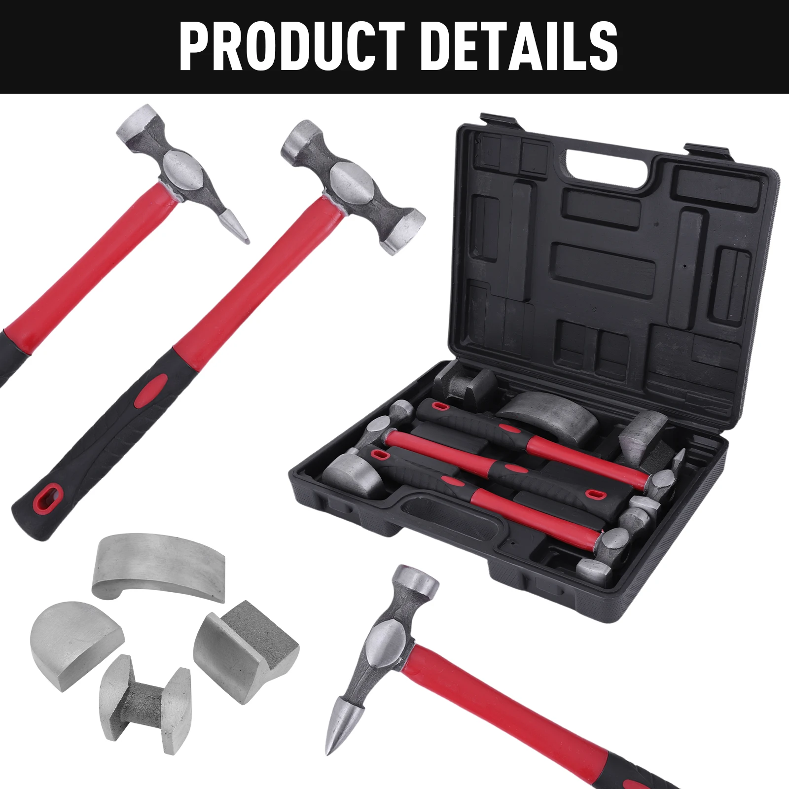 

Набор из 7 молотков-долов с кейсом для переноски, металлические молотки для выравнивания вмятин, инструмент для кузовного ремонта, молотки для вытягивания панелей, аксессуары для ремонта автомобилей
