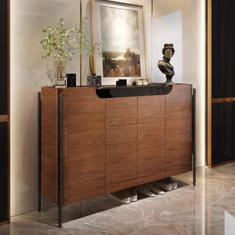 French light luxury solid wood entrance shoe cabinet integrated villa foyer marble locker medium