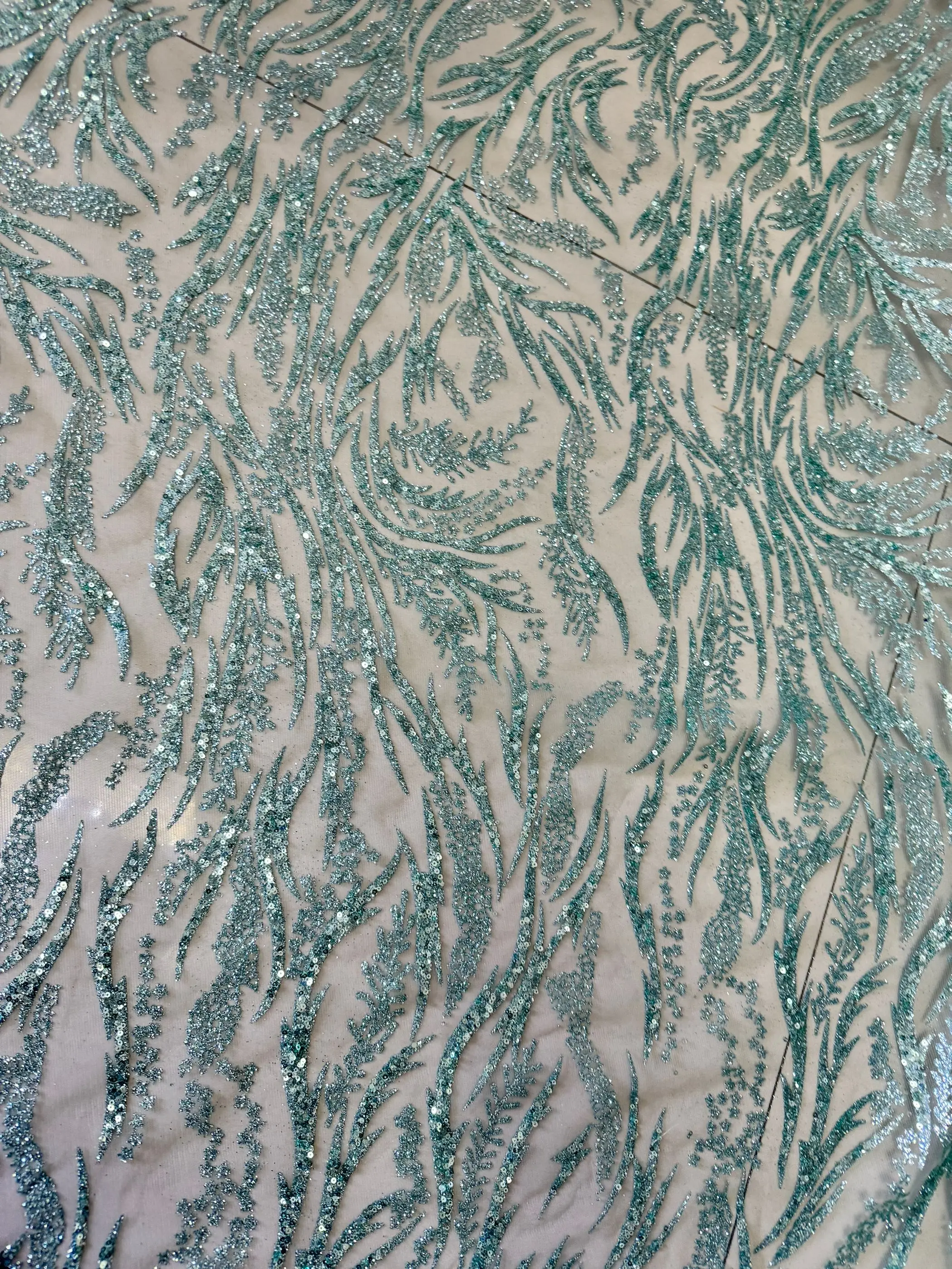 Embroidered Mesh Fabric Hot Stamping Sequin Powder Striped Pattern Lace Evening Party Cocktail Dress Material