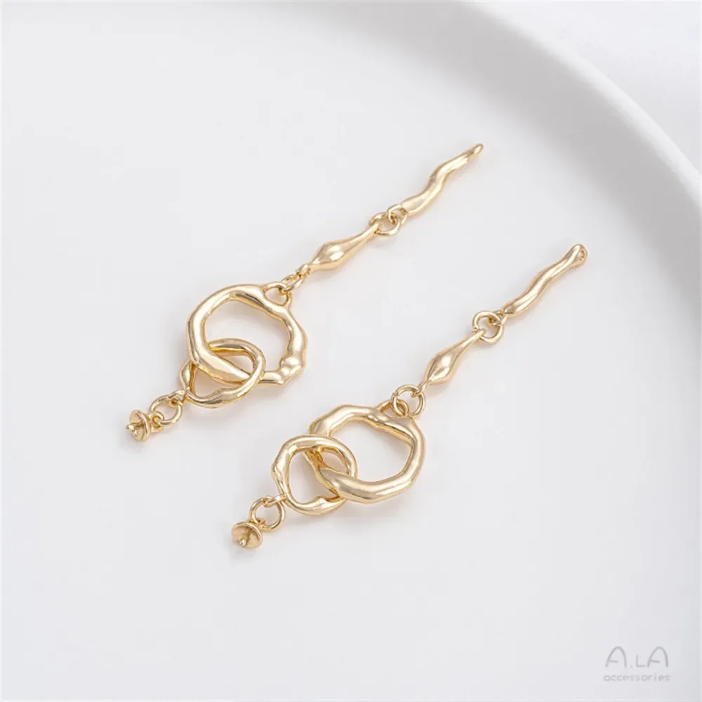 

14K Gold Color Plated Brass Double Loop Bead Holder Lava Connector Hand Made DIY String Pearl Chain Buckle Accessory