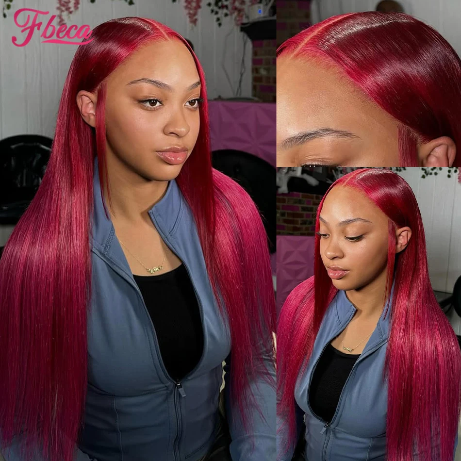 

HD Transparent Lace Front Human Hair Wig Straight 99j Burgundy 13x4 Lace Frontal Wig Pre Plucked 4x4 Lace Closure Wig Human Hair