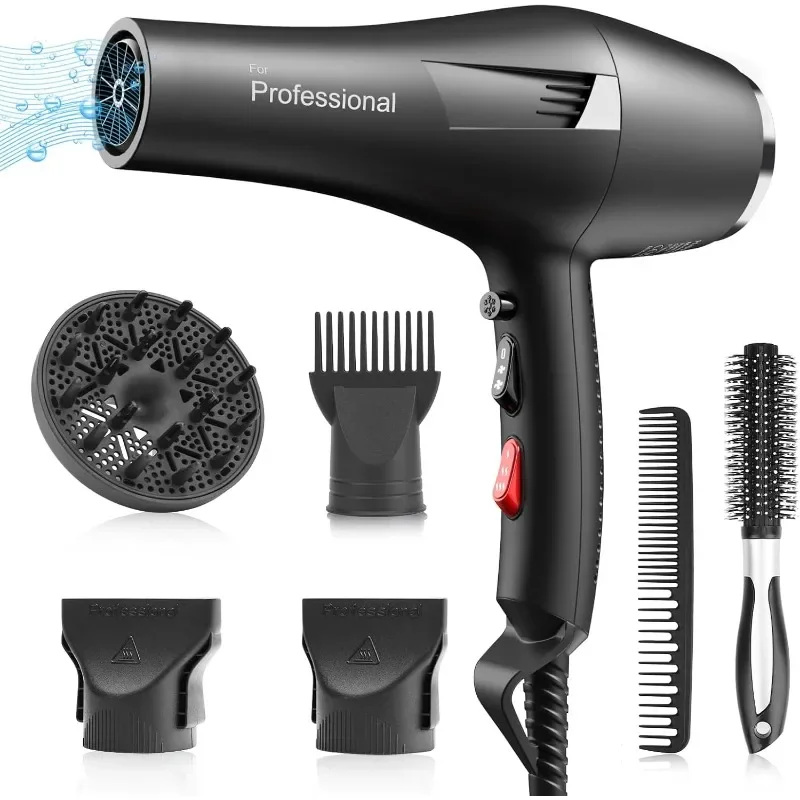 

Faszin Professional Blow Dryer 2200W AC Motor Fast Drying Cool Button, with Diffuser, Nozzle, Concentrator Comb