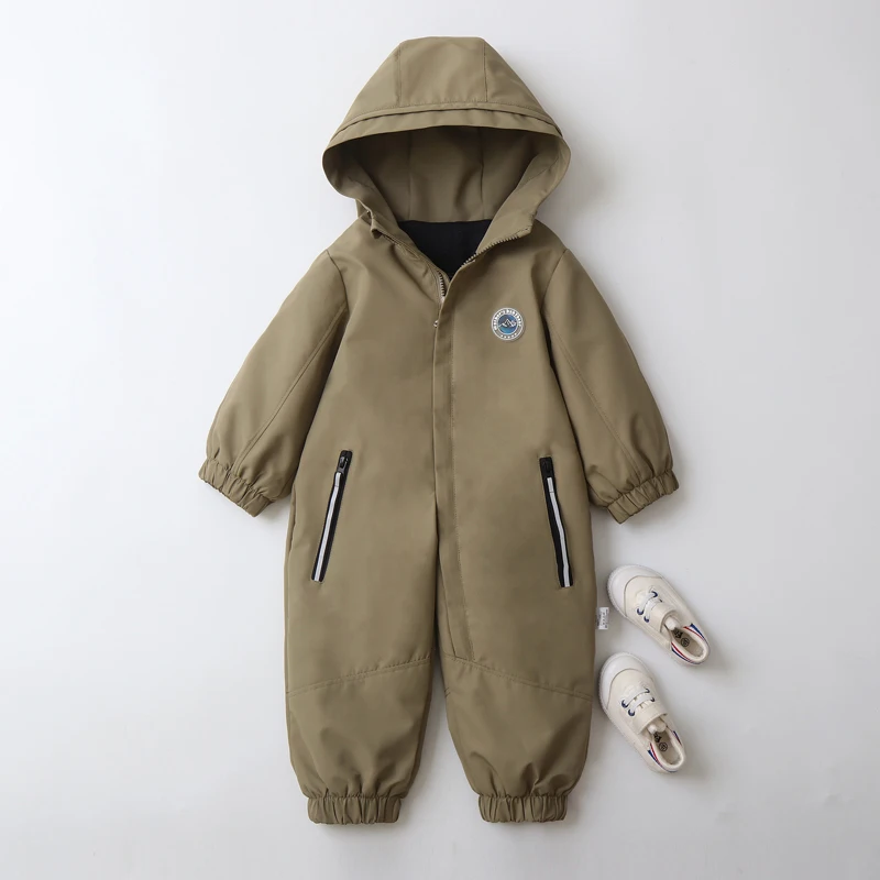 IYEAL  Baby Boy Hooded Thin Ski Suit Jumpsuit 2026 Autumn Winter New Children's Clothing Baby Outdoor Windproof Suit