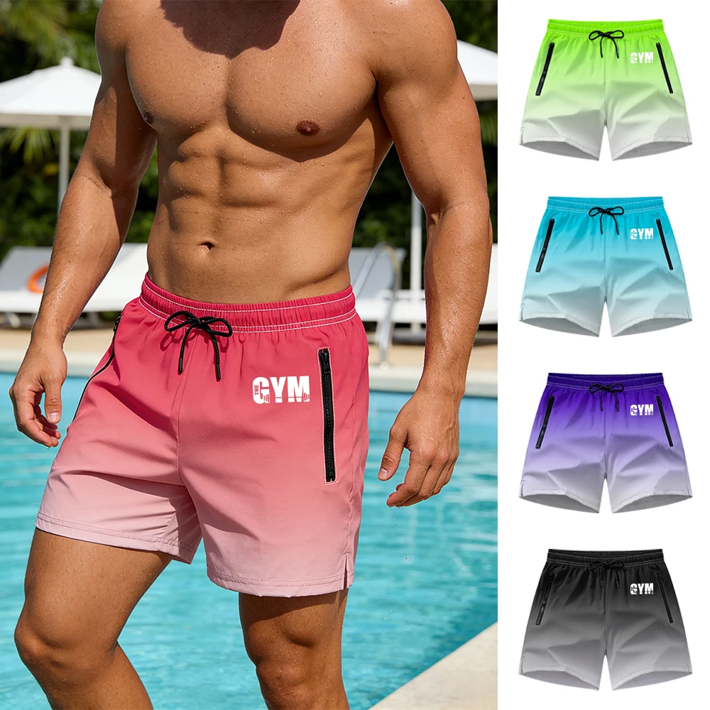 Men's Fashionable Printed Swim Trunks Summer Casual Double Zipper Pockets Drawstring Athletic Shorts Comfortable And Breathable